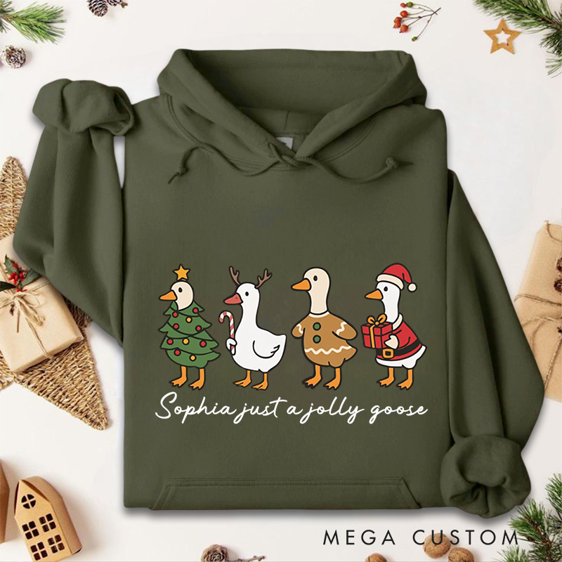 Personalized Jolly Geese in Festive Holiday Costumes Christmas Hoodies