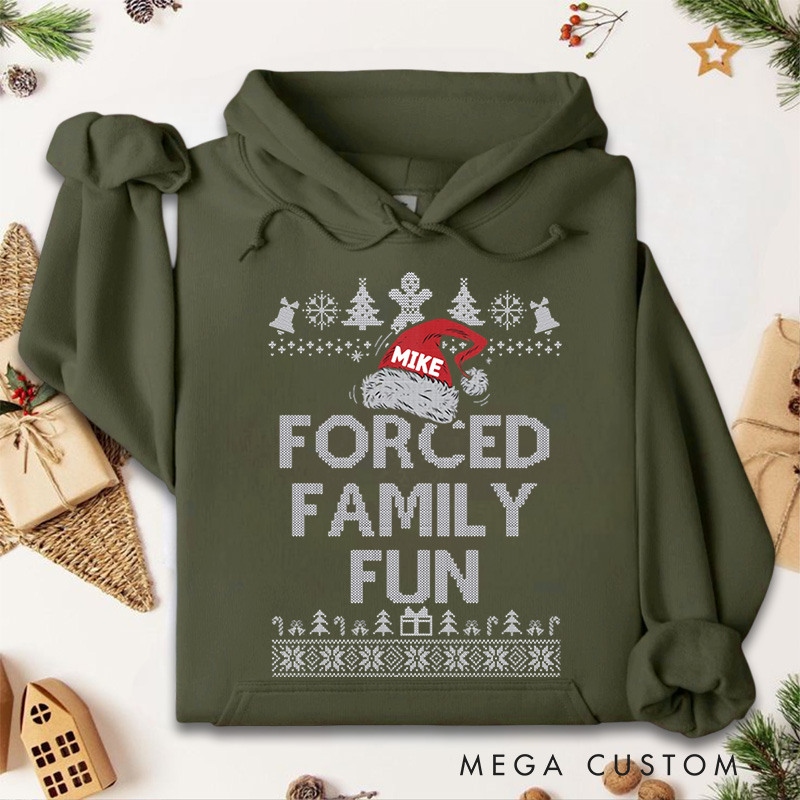 Personalized Forced Family Fun with Santa Hat and Holiday Patterns Christmas Hoodies