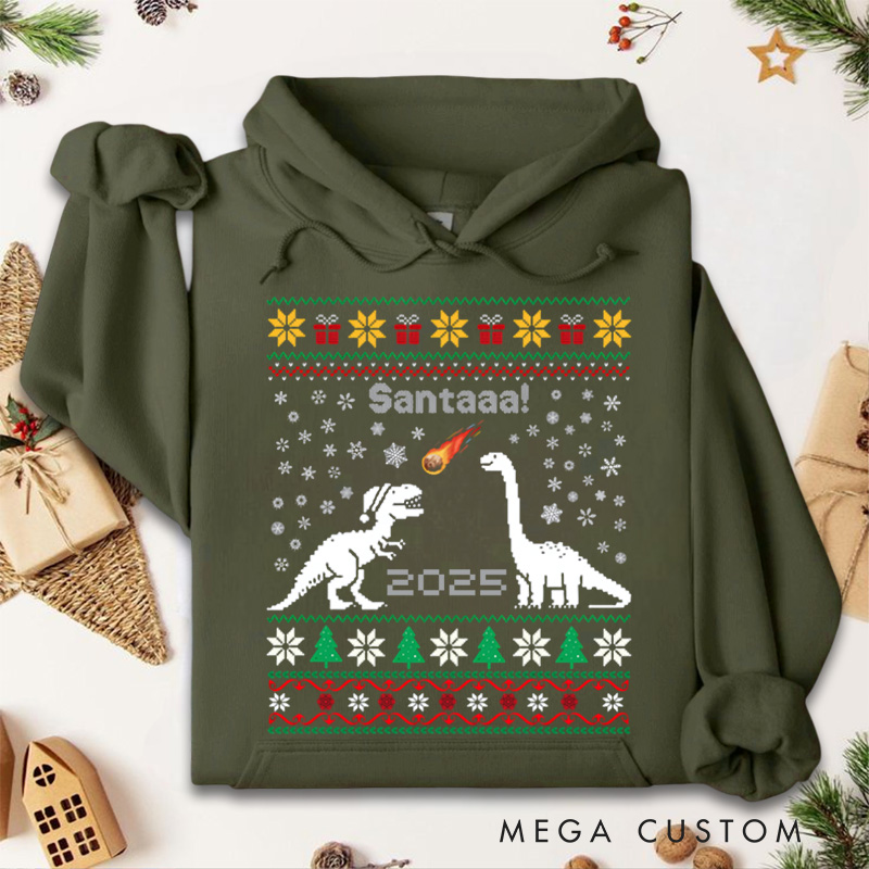 Personalized Santa Dinosaur Ugly Meteor Meteoroid Rex Hoodies