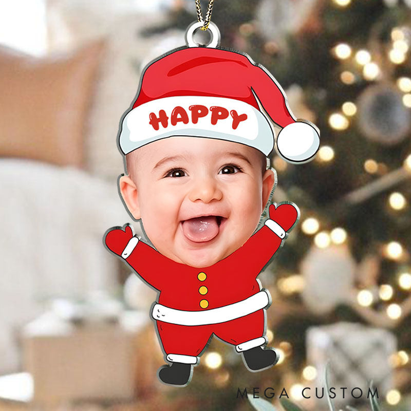 Personalized Baby Photo Santa Ornament Spreading Joyful Holiday Spirit and Warmth Christmas Ornaments