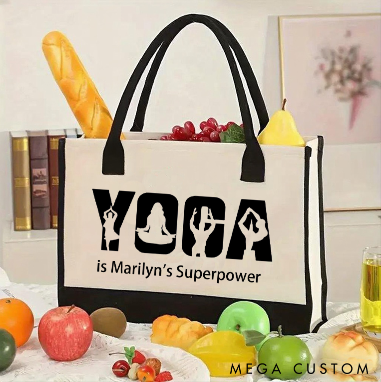 Personalized Yoga Tote Bag with Yoga is My Superpower Custom Name Perfect for Yoga Lover and Daily Use