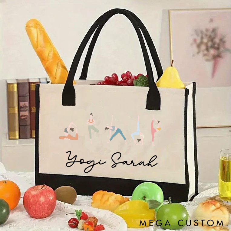 Personalized Yoga Tote Bag with Yoga Pose Design Canvas Tote Bag Perfect for Yoga Gym and Daily Use