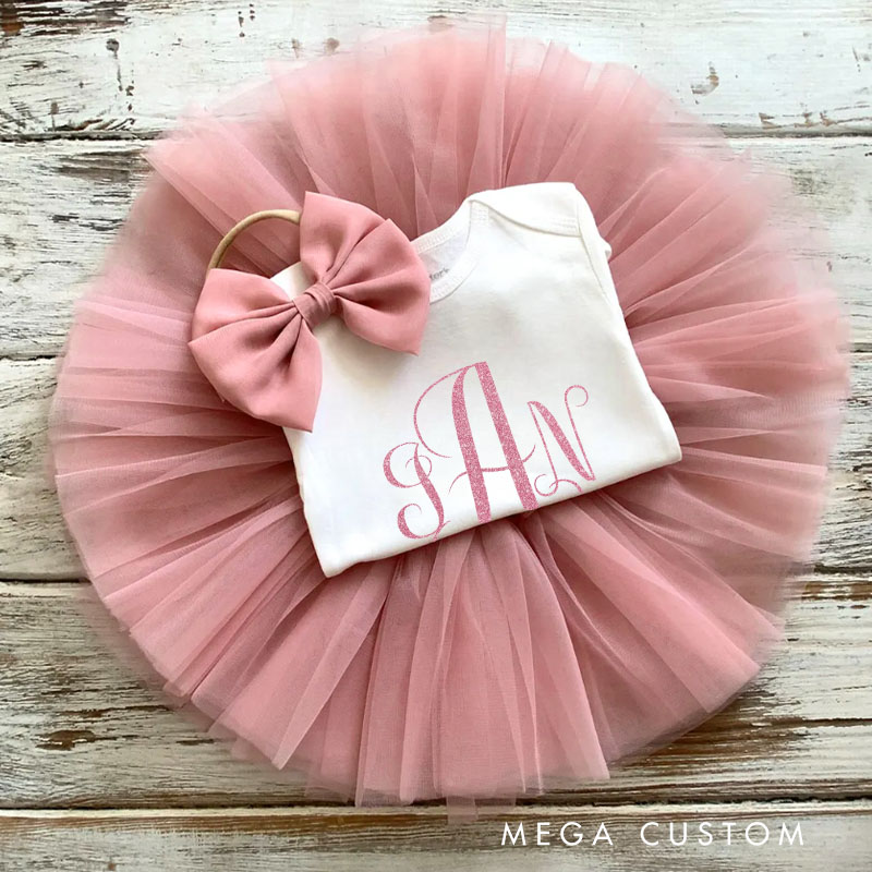 Personalized Monogram Initials Design in Bold and Sophisticated Style for a Classic Touch Baby Tutu Skirt
