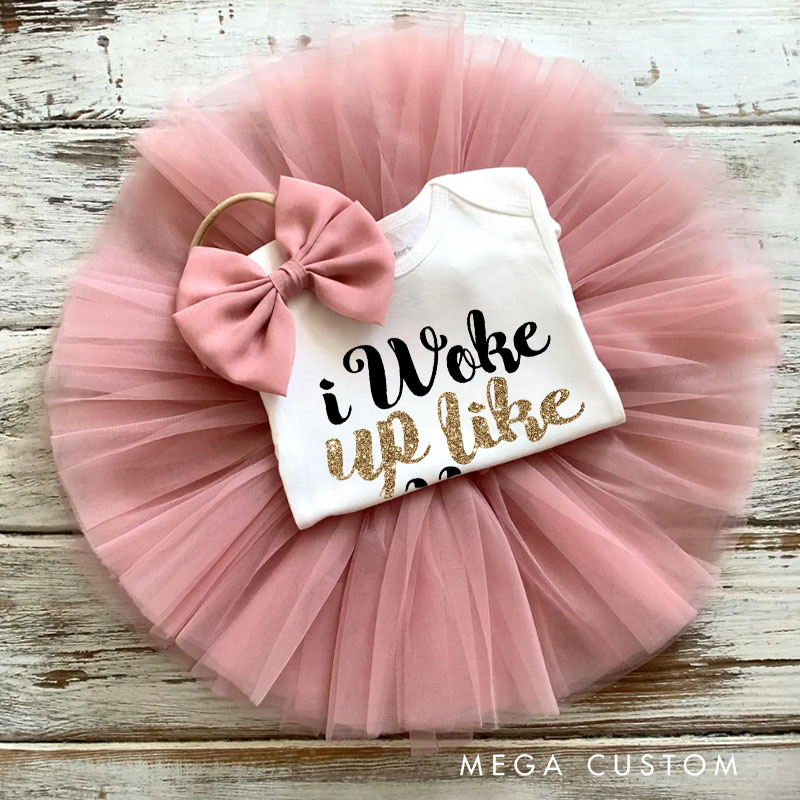 Personalized Glamorous I Woke Up Like This Glitter Design with Baby Name for Stylish Babies Baby Tutu Skirt
