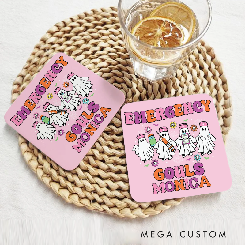 Personalized Coasters for Nurse Customized Emergency Ghouls Design Coasters Nurse Gift