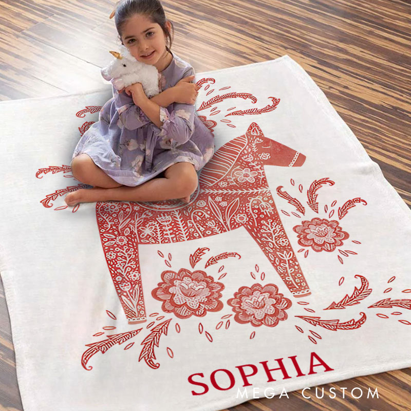 Personalized Swedish Dala Horse Personalized Blanket