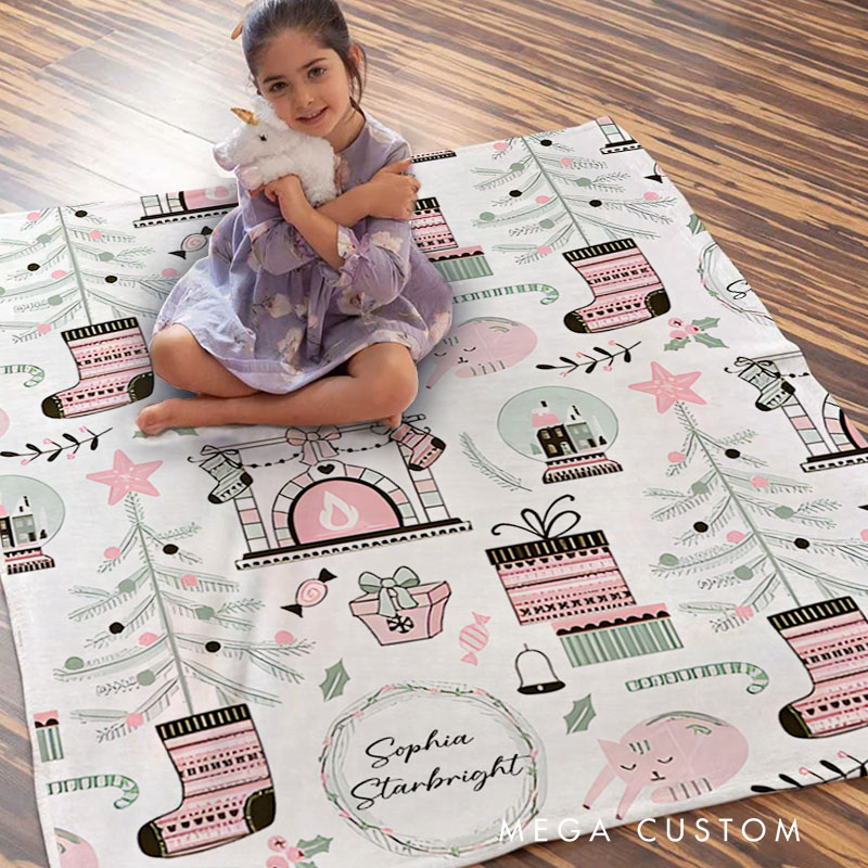 Personalized Name and Greeting Cozy Christmas Pattern Blanket