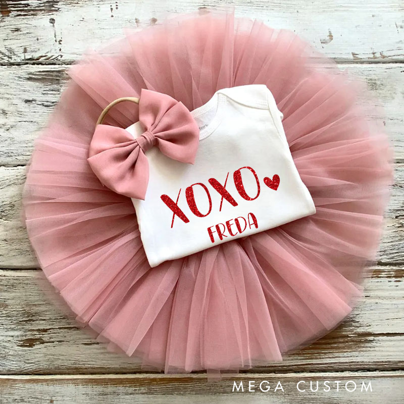 Personalized Sweet XOXO Design with Heart and Name for a Lovely Baby Outfit Baby Tutu Skirt