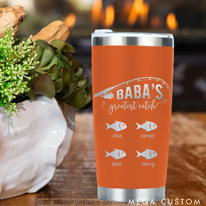 Personalized Greatest Catch Stainless Steel Tumbler with Fish and Fishing Rod design Perfect Gift for Fishing Lover