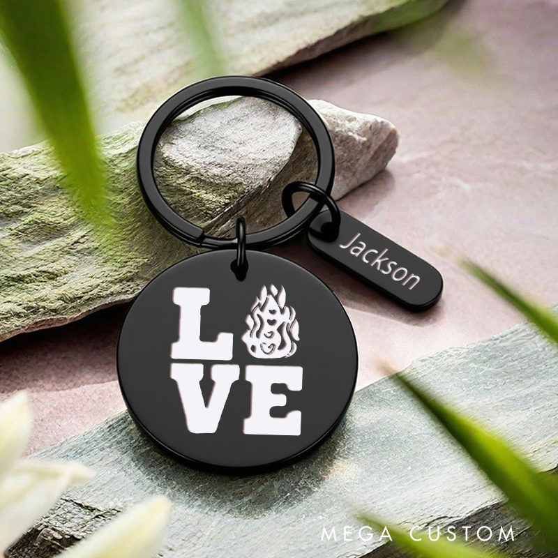 Personalized Stainless Steel Keychain with Love and Flame Design Gift for Firefighters and Loved Ones