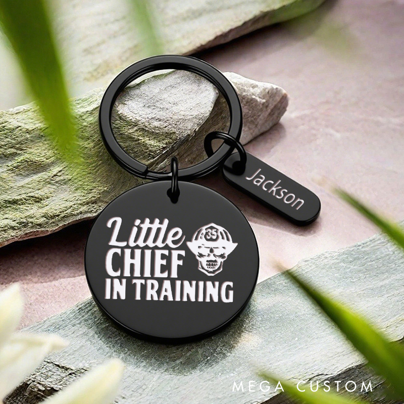 Personalized Stainless Steel Keychain with Little Chief in Training Skull Design Gift for Future Firefighters