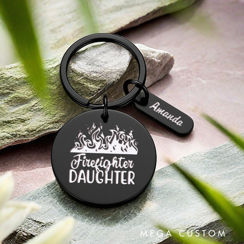 Personalized Stainless Steel Keychain with Firefighter Daughter Design Heartfelt Gift for Firefighter Families