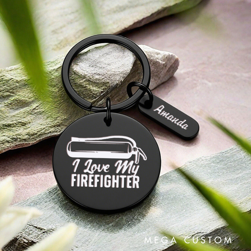 Personalized Stainless Steel Keychain with I Love My Firefighter Design Heartwarming Gift for Firefighter Partners