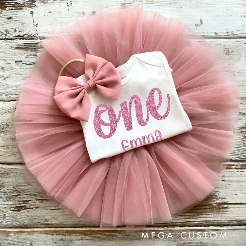 Personalized Sparkling Pink One Birthday Design with Name for a Magical Celebration Baby Tutu Skirt
