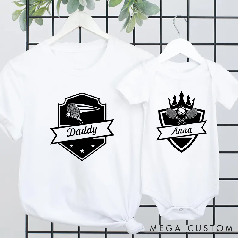 Personalized Tennis Theme Shirt Crown and Shield Pattern Design Matching Outfit