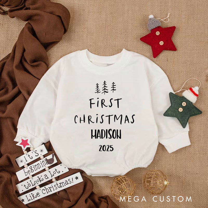 Personalized First Christmas with Name Baby Onesie Perfect for Marking a Baby’s First Holiday Baby Bodysuit