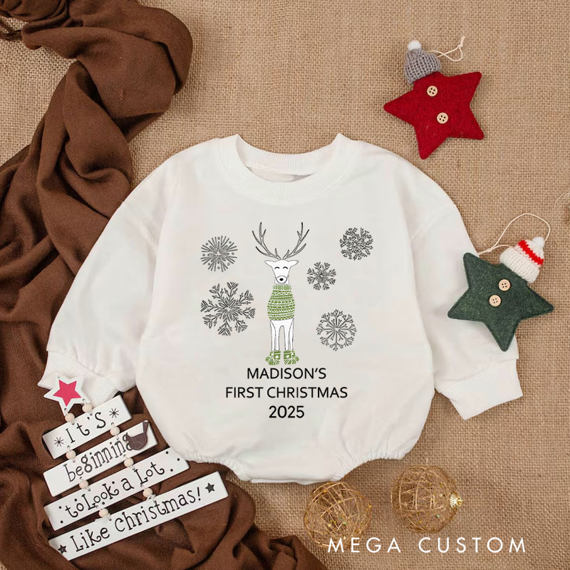 Personalized Reindeer and Snowflakes Baby Onesie Perfect for Adding Charm to Holiday Outfits Baby Bodysuit