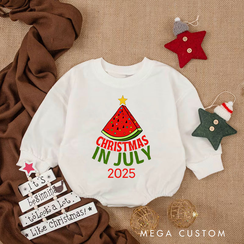 Personalized Christmas in July Watermelon Baby Onesie Perfect for a Unique and Fun Holiday Celebration Baby Bodysuit