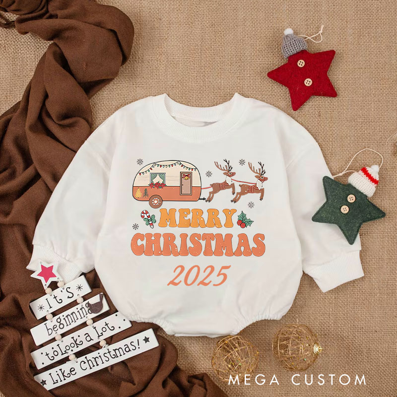 Personalized Merry Christmas Camper Baby Onesie Perfect for Festive and Playful Holiday Celebrations Baby Bodysuit