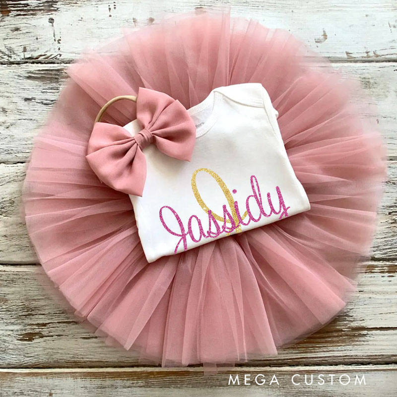 Personalized Stylish Glittery Initial and Name Design for a Chic Baby Look Baby Tutu Skirt