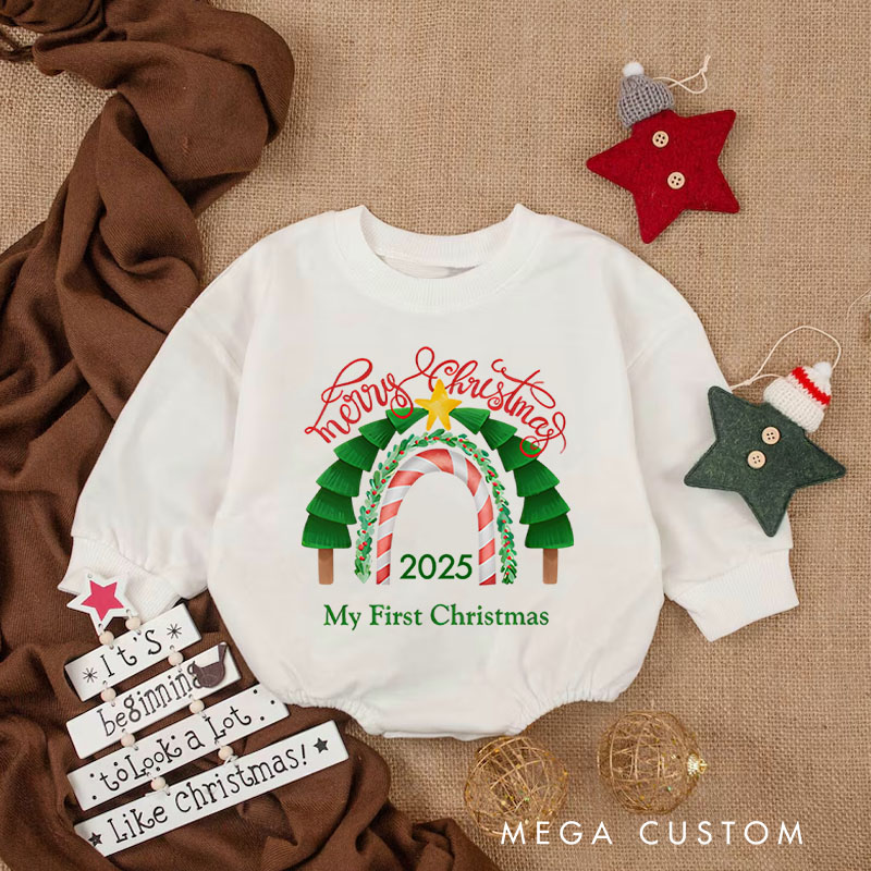 Personalized Rainbow Christmas Baby Onesie Perfect for Adding Brightness and Joy to Holiday Celebrations Baby Bodysuit