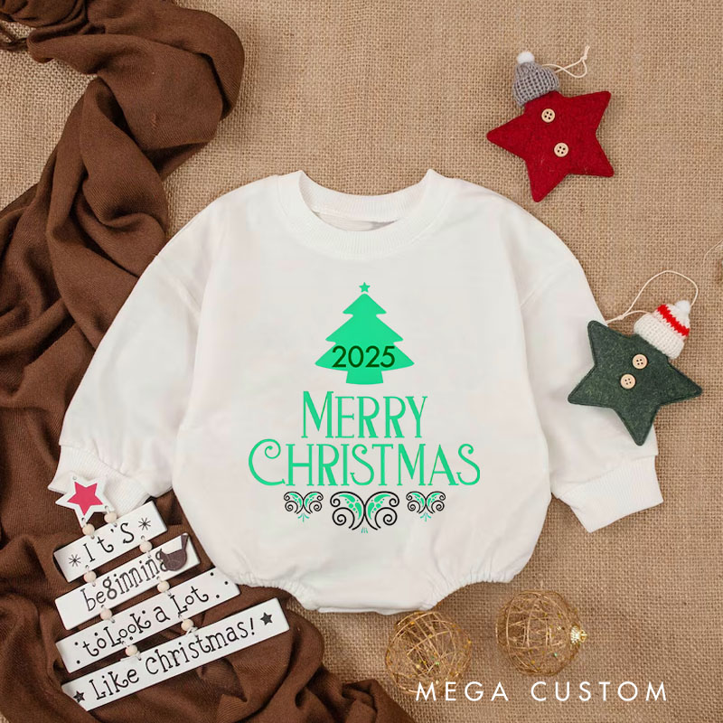 Personalized Merry Christmas Tree Baby Onesie Perfect for Adding Festive Cheer to Holiday Celebrations Baby Bodysuit