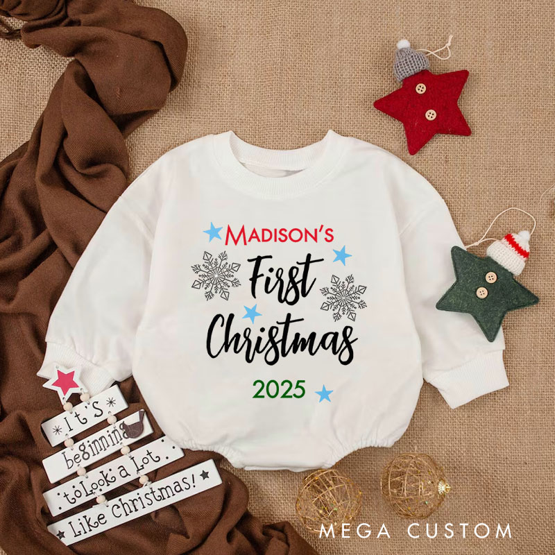 Personalized First Christmas Snowflakes Baby Onesie Perfect for Cherishing a Baby’s First Holiday Season Baby Bodysuit