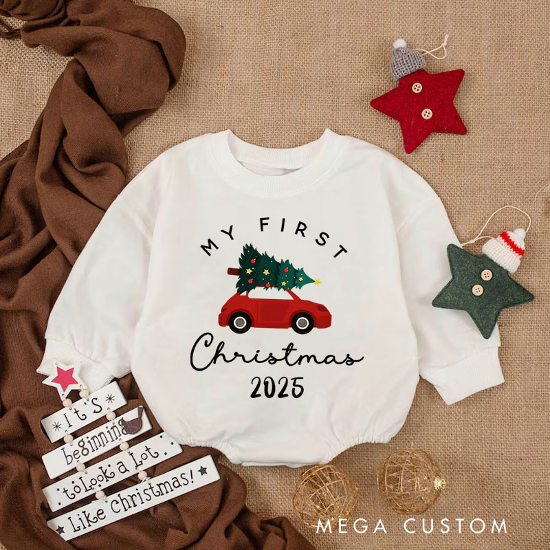 Personalized My First Christmas Red Car Baby Onesie Perfect for Adding Charm to Festive Celebrations Baby Bodysuit