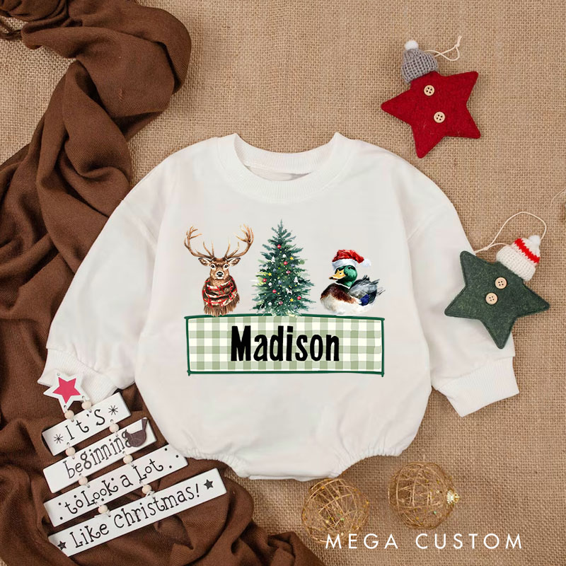 Personalized Holiday Reindeer and Tree Baby Onesie Perfect for Adding Fun to Holiday Family Outfits Baby Bodysuit