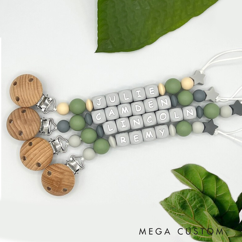 Personalized Baby Name Bead Soother Holders Pacifiers and Clips