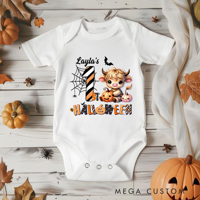 Personalized Spider Web and Pumpkin Design for Baby's First Halloween Celebration Baby Onesie Gift for Baby
