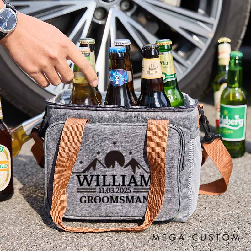 Personalized Cooler Bag for Groom Groomsmen Mountain Sun Beer Bag Wedding Party Gift Bag for Bachelor Party Best Man Gift
