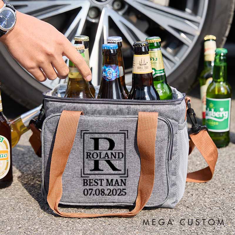 Personalized Groomsmen Cooler Bag Initial Beer Bag Gift for Groom Wedding Best Man Proposal Bag Men’s Bachelor Party Cooler Bag
