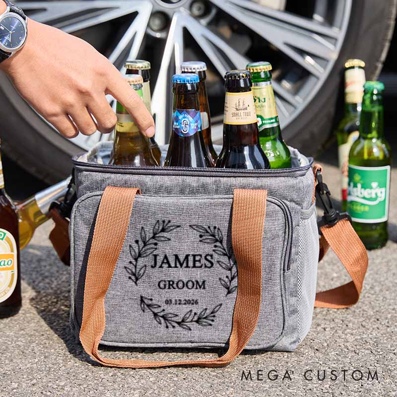 Personalized Wedding Party Cooler Bag for Groom Groomsmen Beer Bag Men’s Bachelor Party Wreath Designed Cooler Bag
