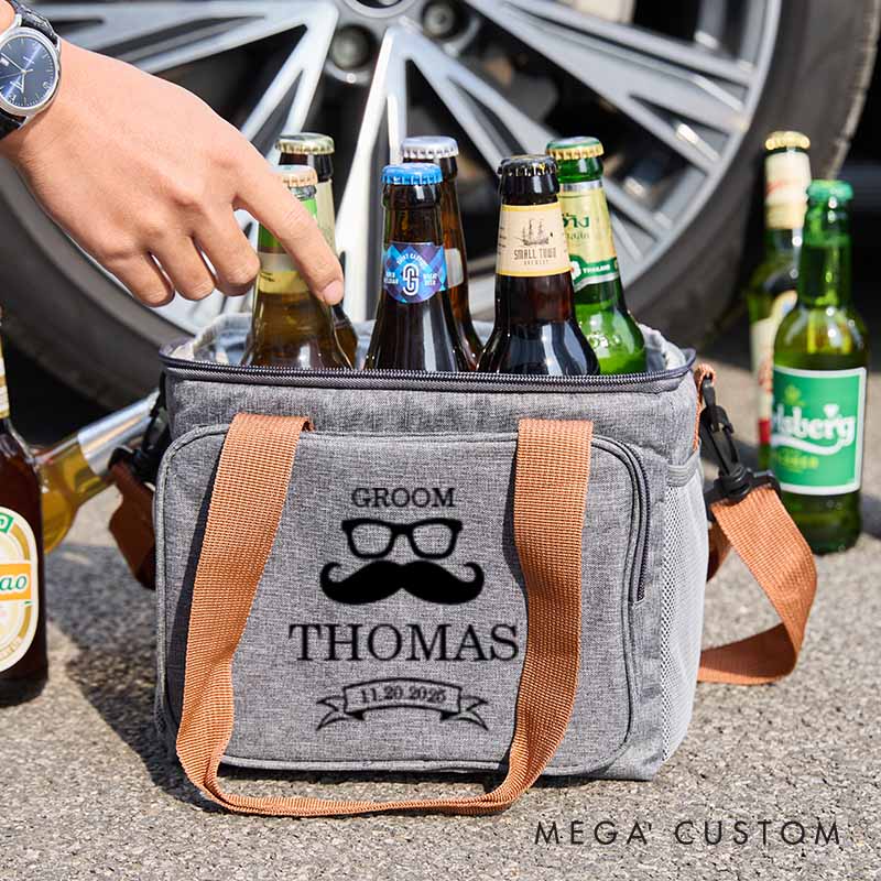 Personalized Groomsmen Cooler Bag Wedding Gift Beer Bag for Groom Sunglasses Beard Designed Best Man Wedding Party Favors Bag for Men