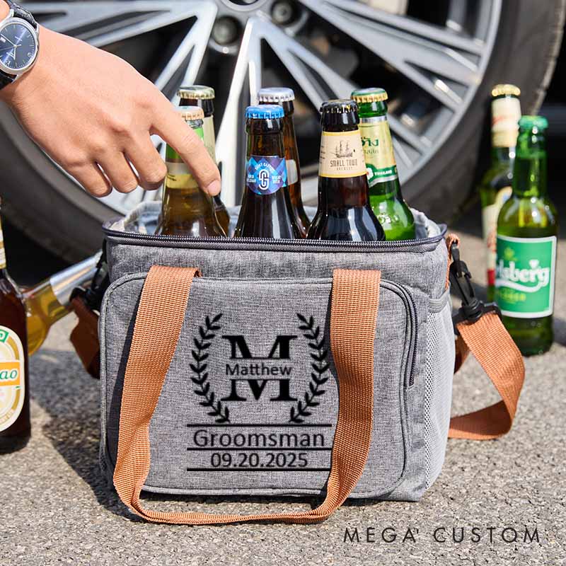 Personalized Bachelor Party Cooler Bag Initial Groomsmen Beer Bag Gift for Men Best Man Gift Bag Wedding Party Favors Cooler Bag