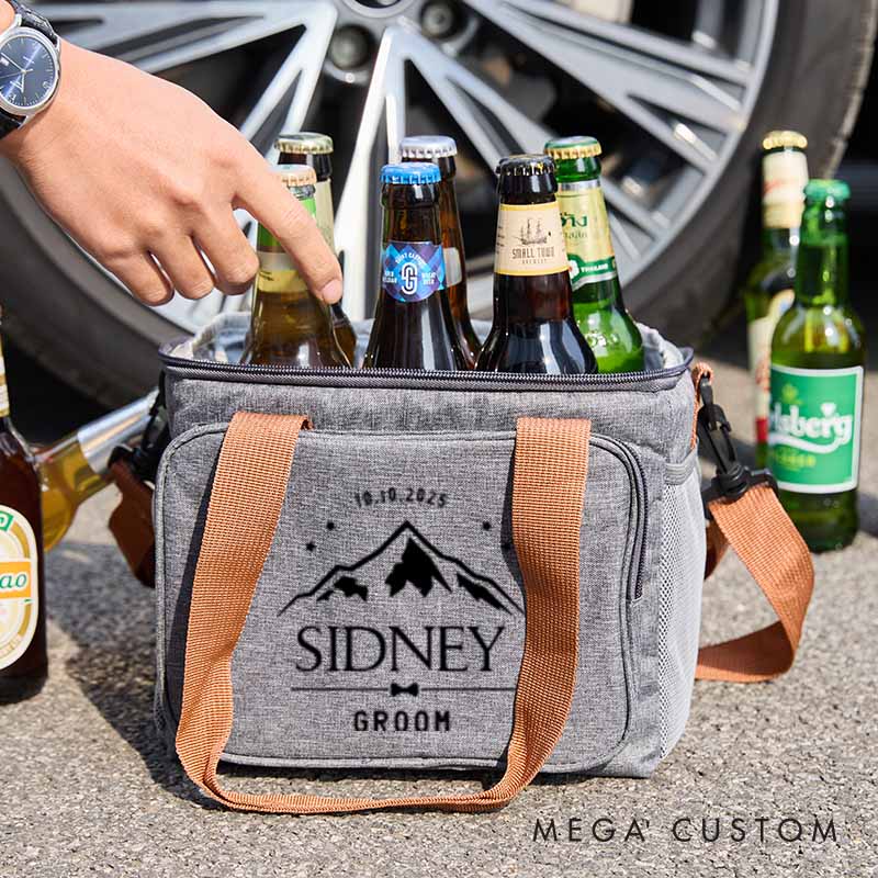 Personalized Cooler Bag for Groomsmen Custom Mountain Design Beer Bag Wedding Gift Cooler Bag for Best Man Bachelor Party Keepsake