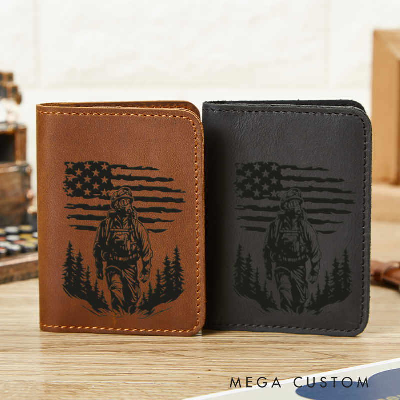 Personalized Leather Card Holder Wallet Firefighter Forest Flag Gift for Firefighter