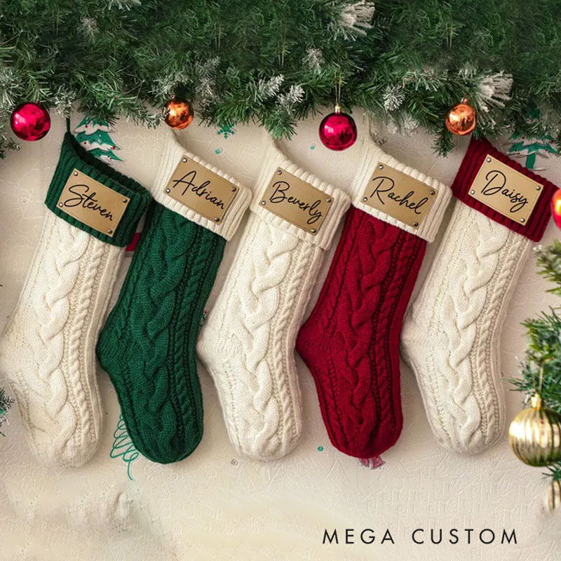 Personalized Engraved Leather Patch Stockings Christmas Stockings with Name Holiday Decor Gift