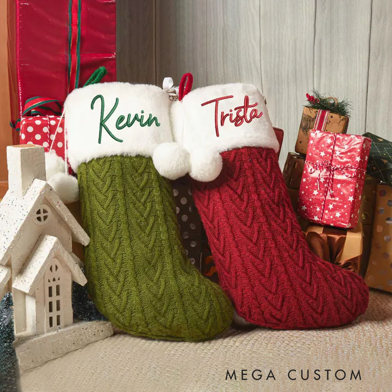 Personalized Embroidered Christmas Stocking Custom Christmas Stockings with Pom Pom Holiday Gift