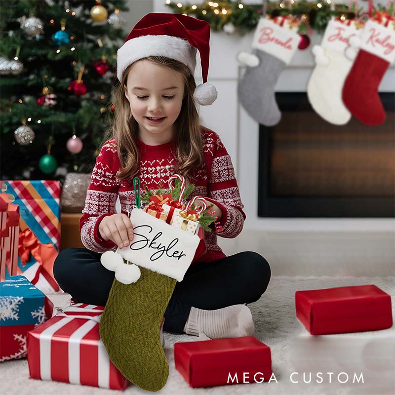 Personalized Embroidered Christmas Stocking Custom Christmas Stockings with Pom Pom Christmas Gift