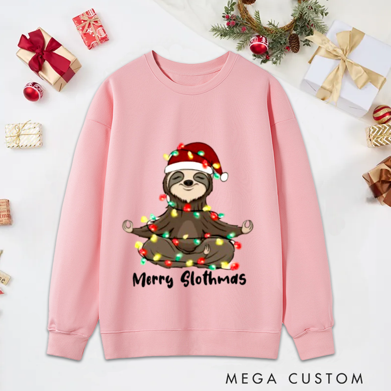 Personalized Christmas Yoga Classic Sweatshirts Merry Slothmas Sweatshirts Christmas Yoga Sweatshirts Sloth Lover Sweatshirts Woman Pilates Sweatshirts Yoga Lover Gift Perfect for Yoga Lover and Holiday
