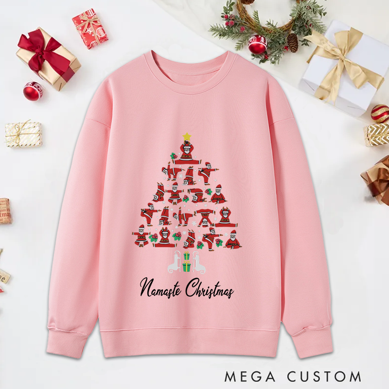 Personalized Christmas Yoga Classic Sweatshirts with Namaste Christmas Santa Pose Tree Design Christmas Yoga Sweatshirts Gift Perfect for Yoga Lover and Holiday