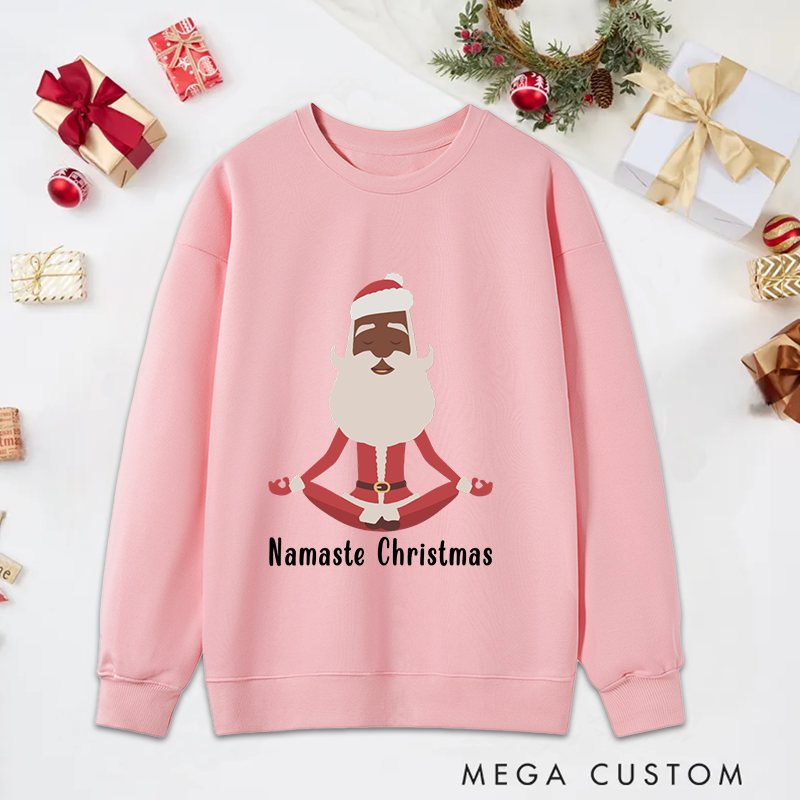 Personalized Namaste Christmas Yoga Classic Sweatshirts with Meditating Santa Design Christmas Yoga Sweatshirts Gift Perfect for Yoga Lover and Holiday