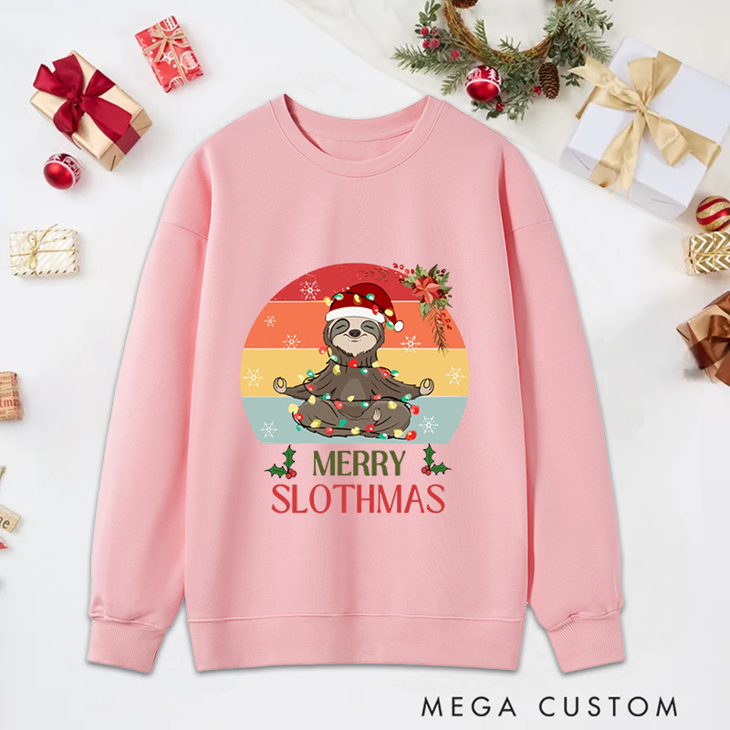 Personalized Merry Slothmas Yoga Classic Sweatshirts with Meditating Sloth Design Christmas Yoga Sweatshirts Gift Perfect for Yoga Lover and Holiday