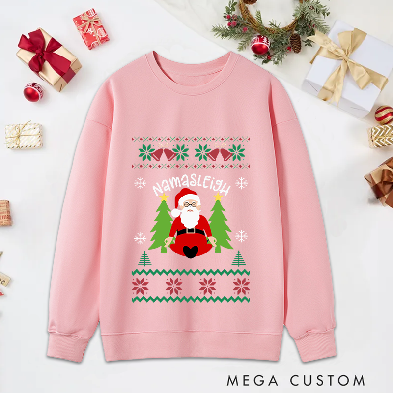 Personalized Namastay Christmas Classic Sweatshirts with Meditating Santa Design Christmas Yoga Sweatshirts Gift Perfect for Yoga Lover and Holiday