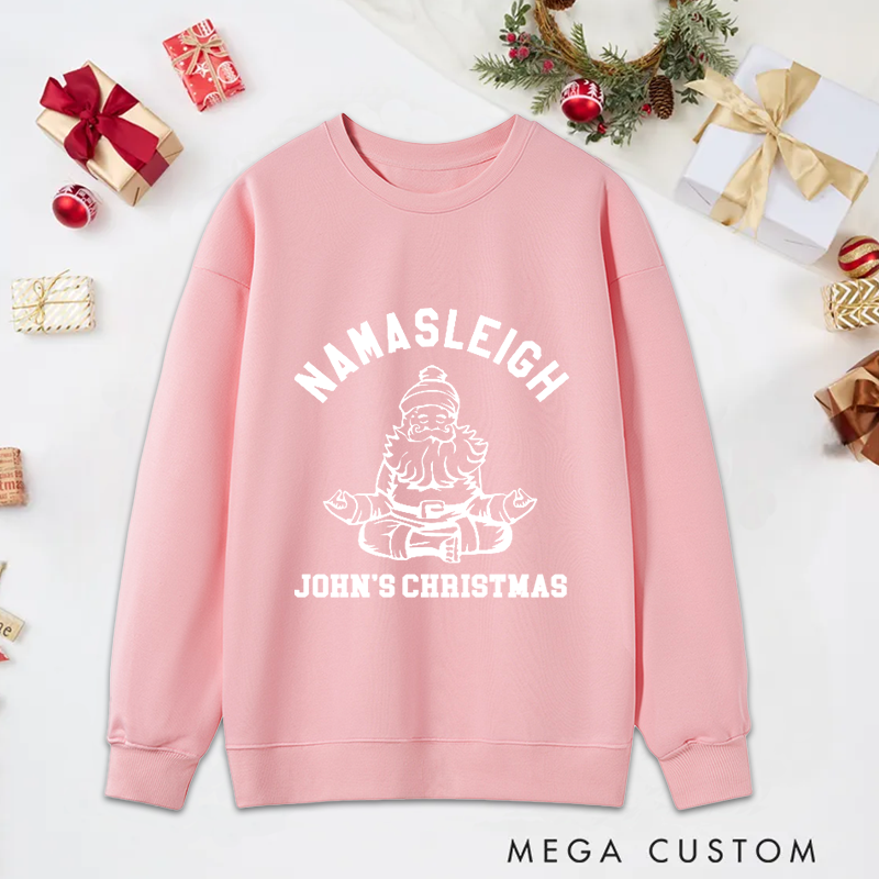 Personalized Namastleigh Yoga Christmas Classic Sweatshirts with Meditating Santa Design Christmas Yoga Sweatshirts Gift Perfect for Yoga Lover and Holiday