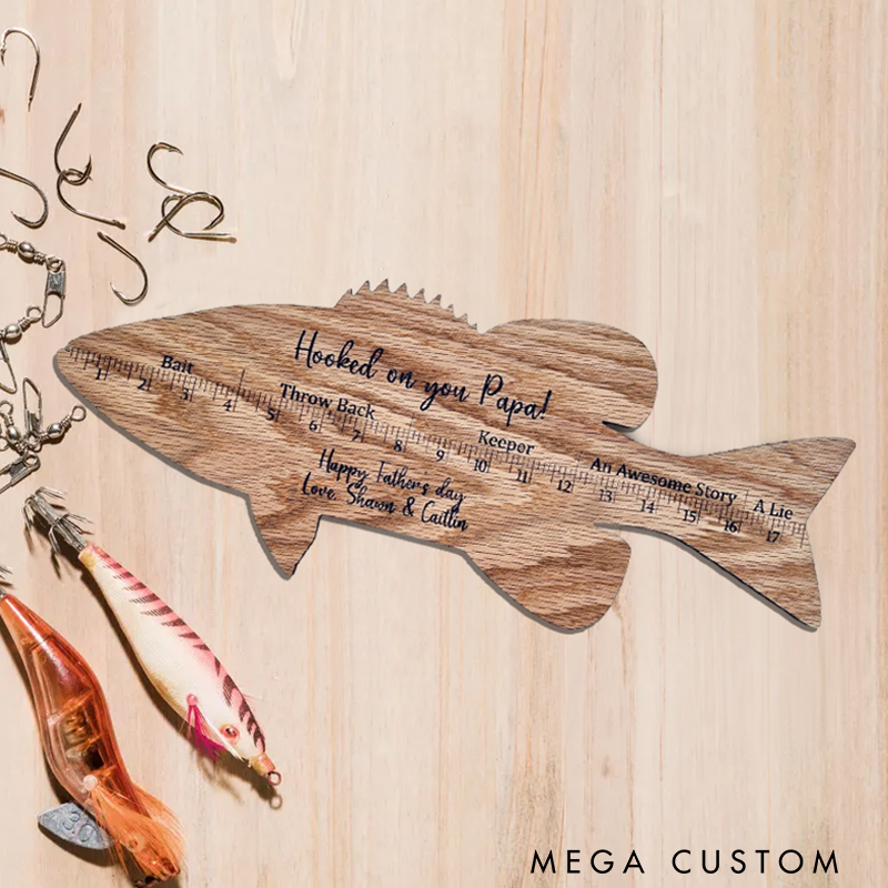 Personalized Wooden Fish Ruler Engraved Fishing Gift for Dad Fish ruler clipart Perfect for Measuring Catches and Celebrating Special Moments