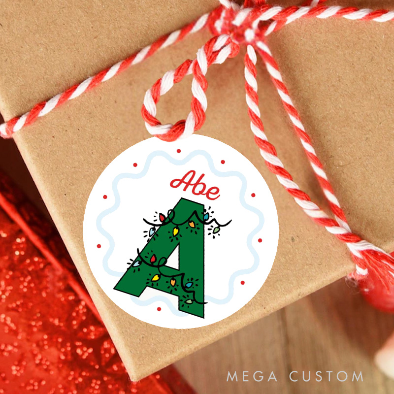 Personalized Festive Initial Wreath Celebrating XX's Holiday Spirit Christmas Gift Tags
