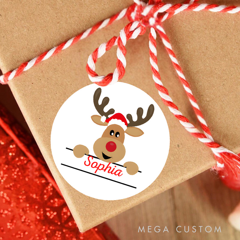 Personalized Adorable Reindeer with XX's Name Spreading Joy Christmas Gift Tags